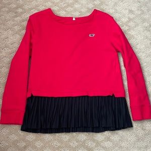 Vineyard Vines Toddler Girl Red Sweatshirt with Black Pleated Underlay